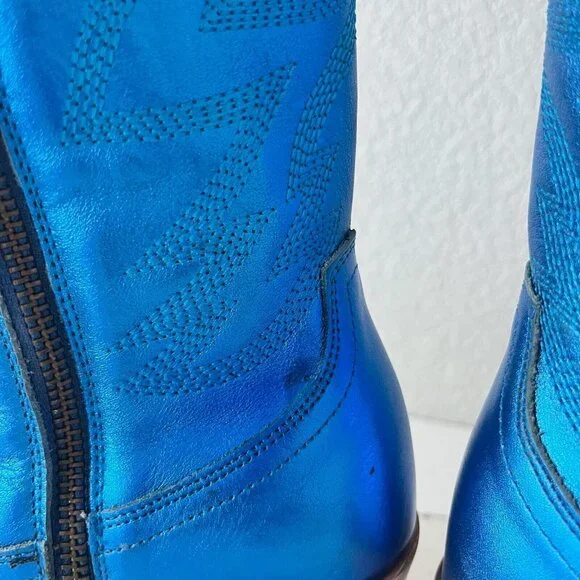 NEW Lane SMOKESHOW Womens Cowboy Boots 10 Blue Metallic Western Cowgirl Mid Calf